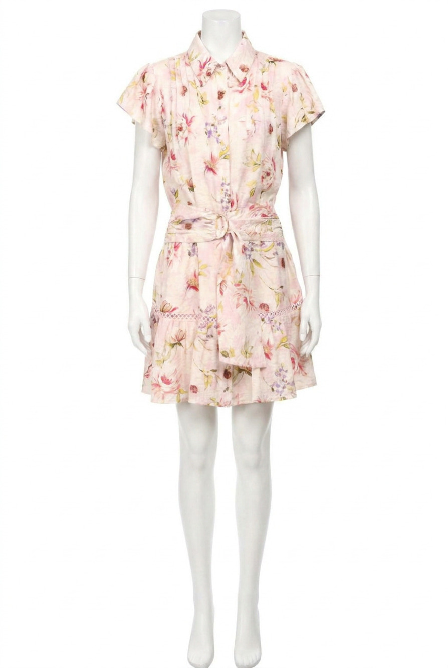 NEW FATE floral belted mini dress in pink multi